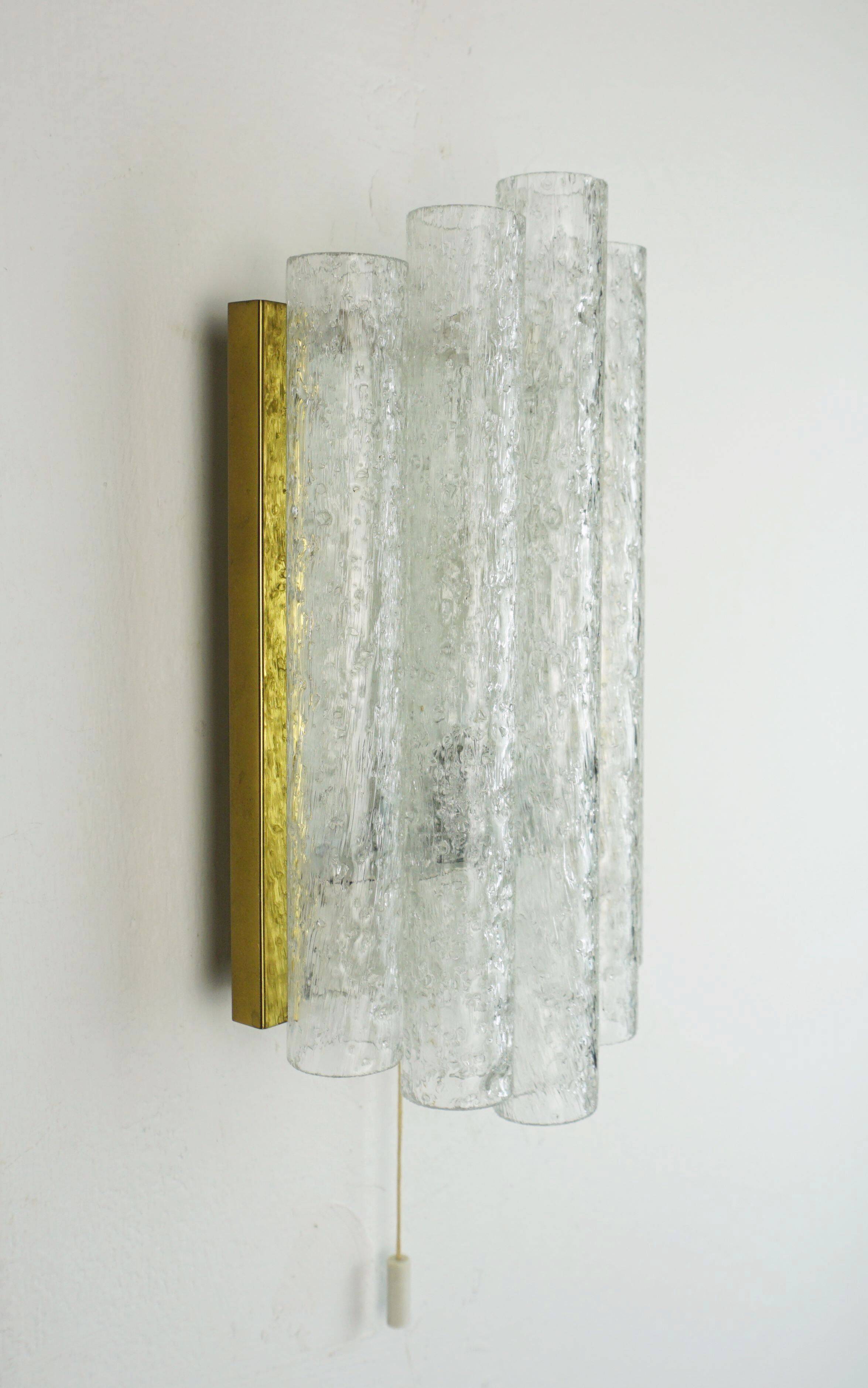 Applique murale doria avec 5 tubes en verre, lampe en verre glacé des années 1960, 2 disponibles