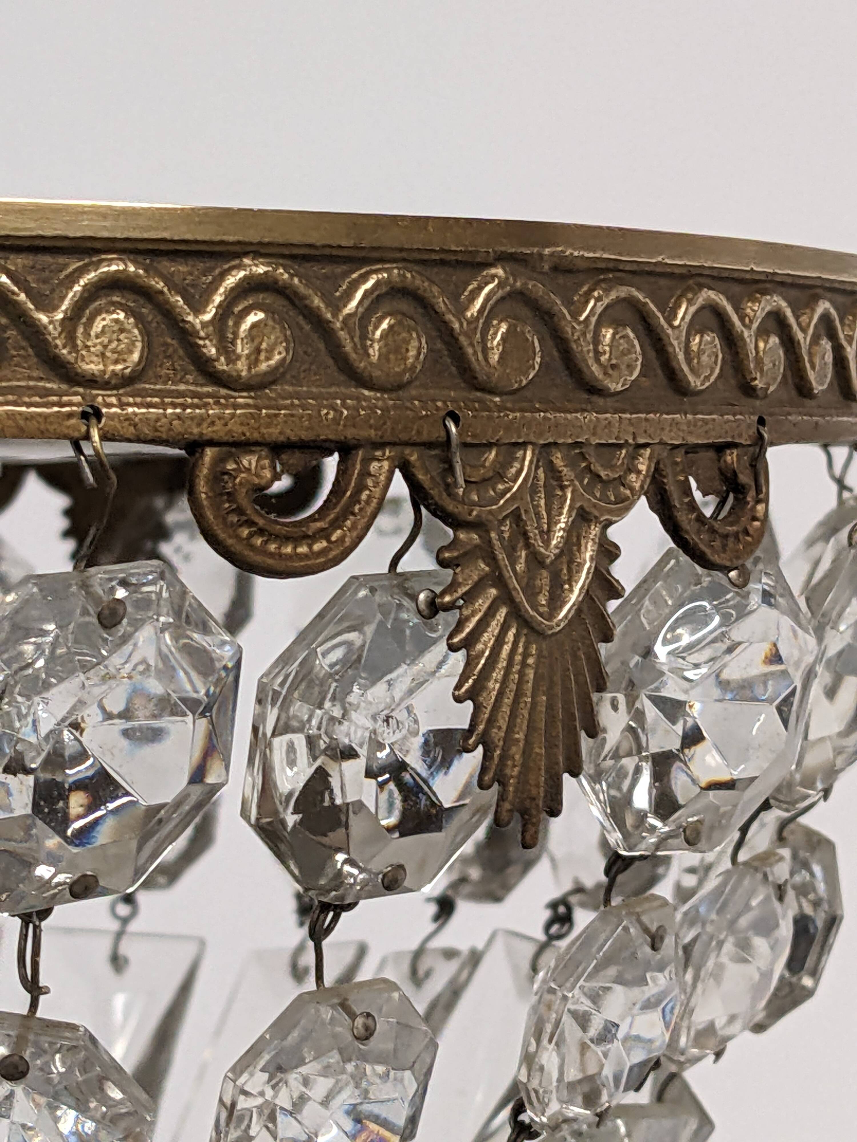 Louis XVI style bronze ceiling light and glass pendants