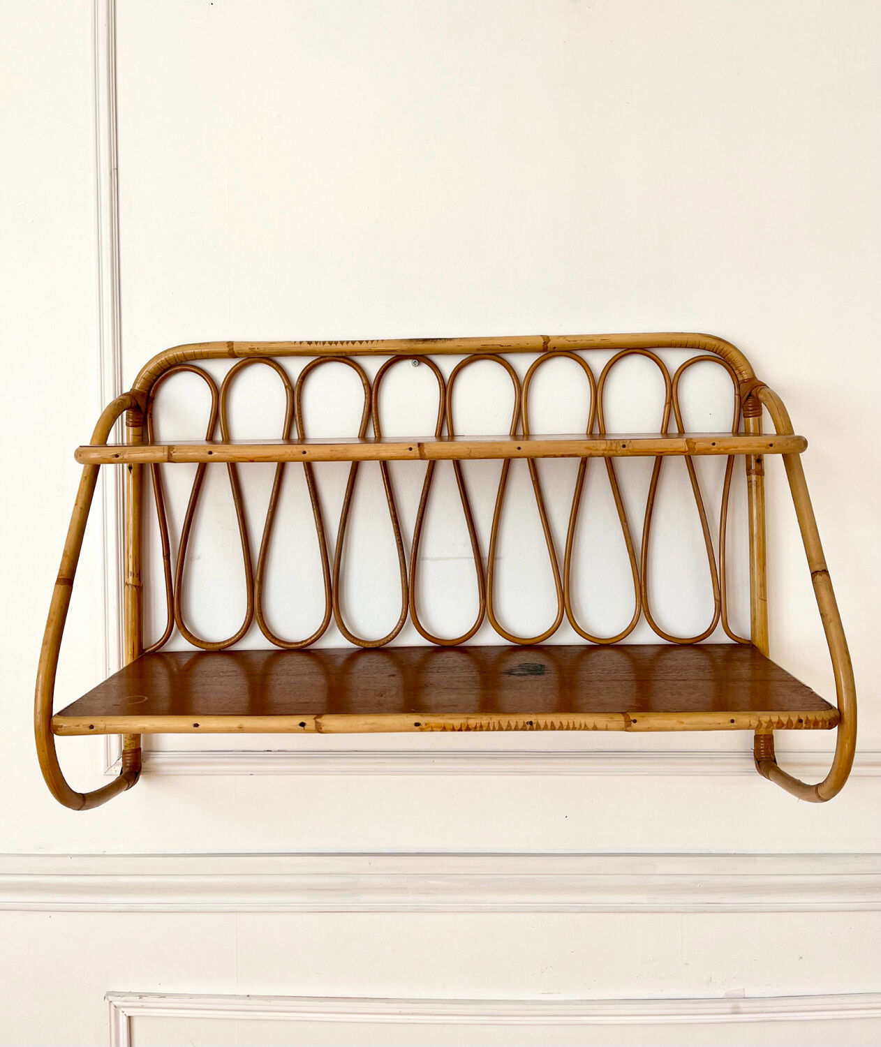 Vintage rattan wall shelf