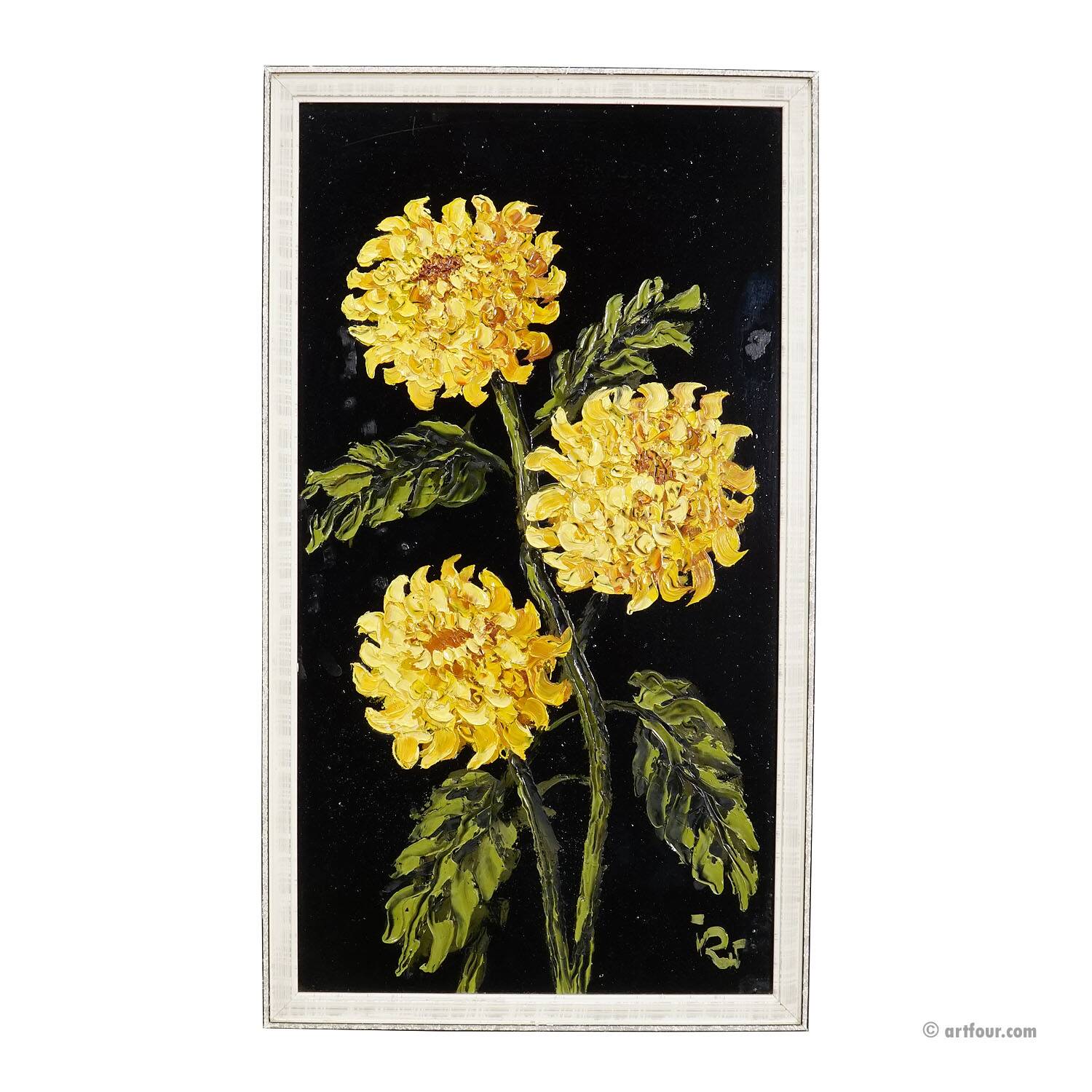 Set of five vintage flower still life paintings.