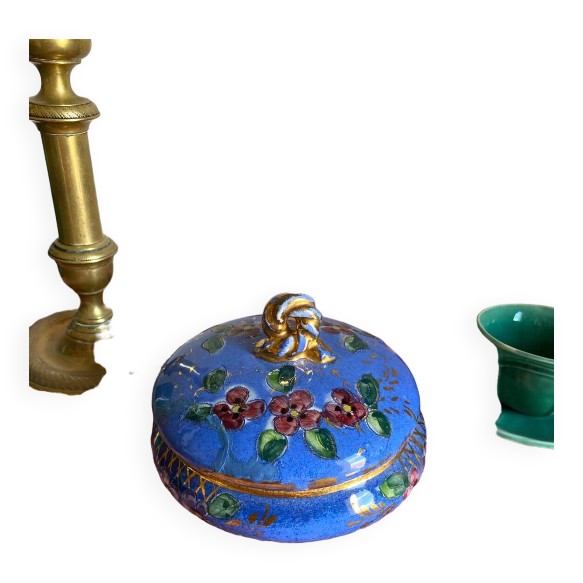 Old blue earthenware jewelry box