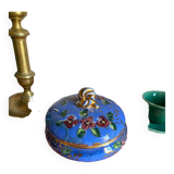 Old blue earthenware jewelry box