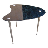 Side table black glass top and metal base
