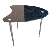 Table d'appoint plateau en verre noir et piètement métal