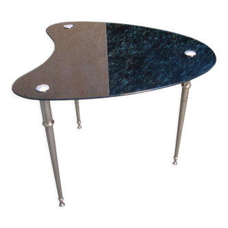 Table d'appoint plateau en verre noir et piètement métal