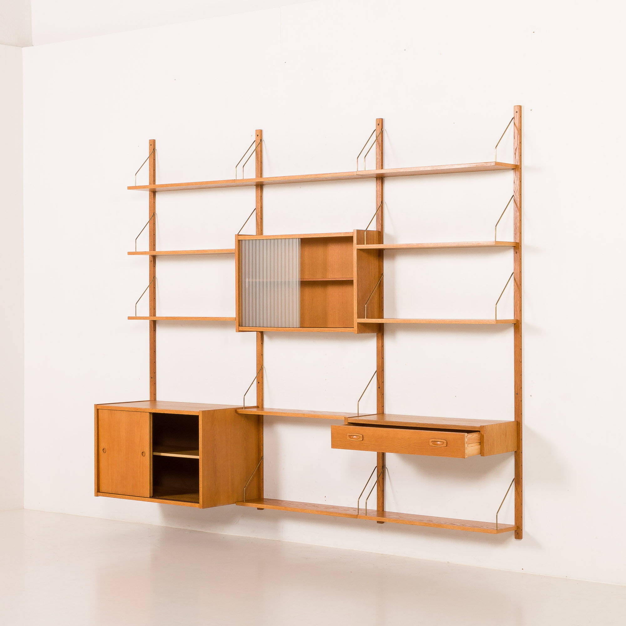 Scandinavian oak wall unit by PS System, Randers, Denmark, 1970s