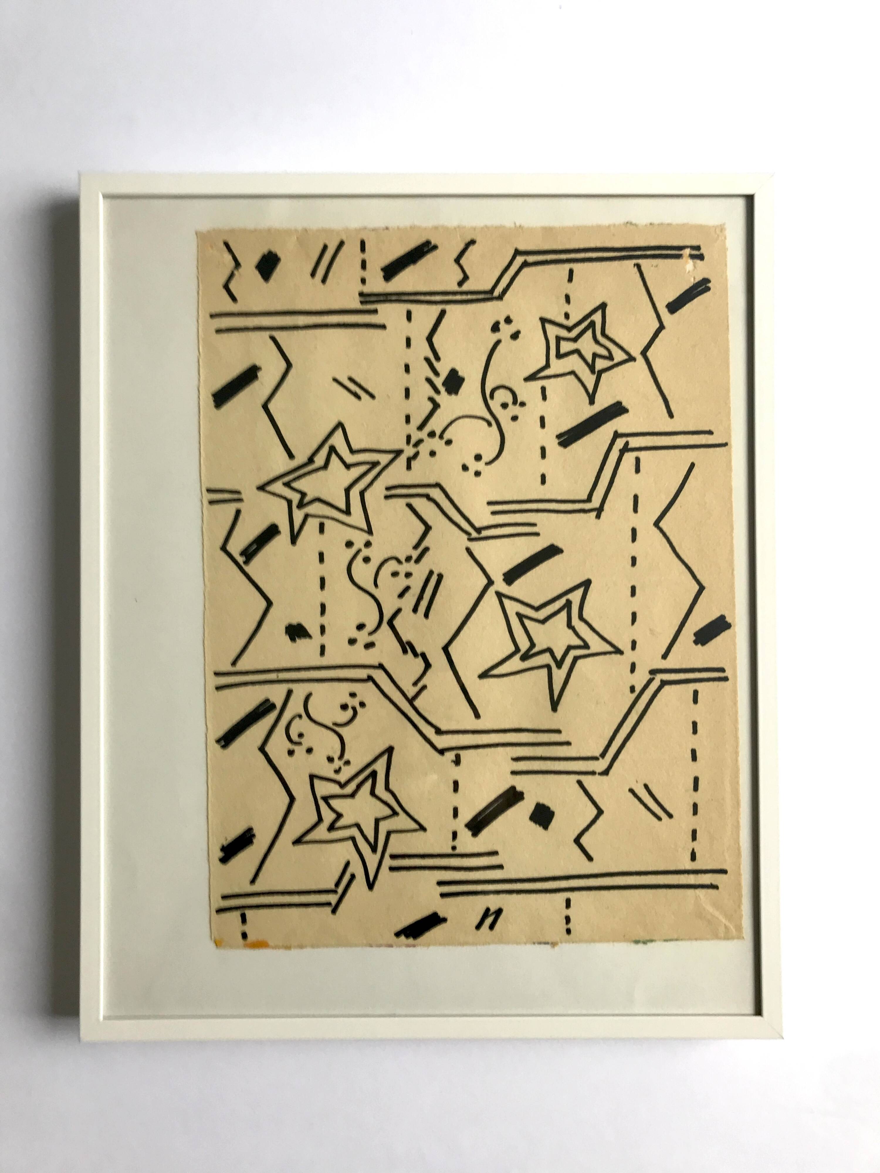 Elie dayan, untitled (abstract composition 1). felt pen on paper