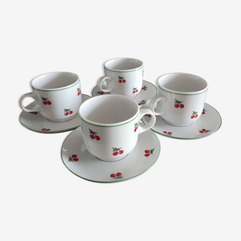 4 coffee cups with cherry motifs