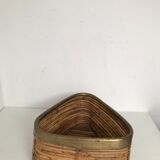 Vintage rattan basket with brass edge 1970