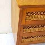 Chest of drawers wood and rattan 60s