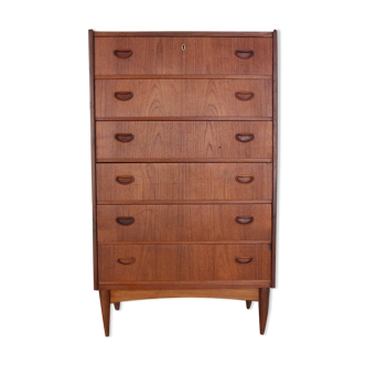 Mid-Century Modern Danish Chest of Six Drawers, Tallboy in Teak, Denmark, 1960s