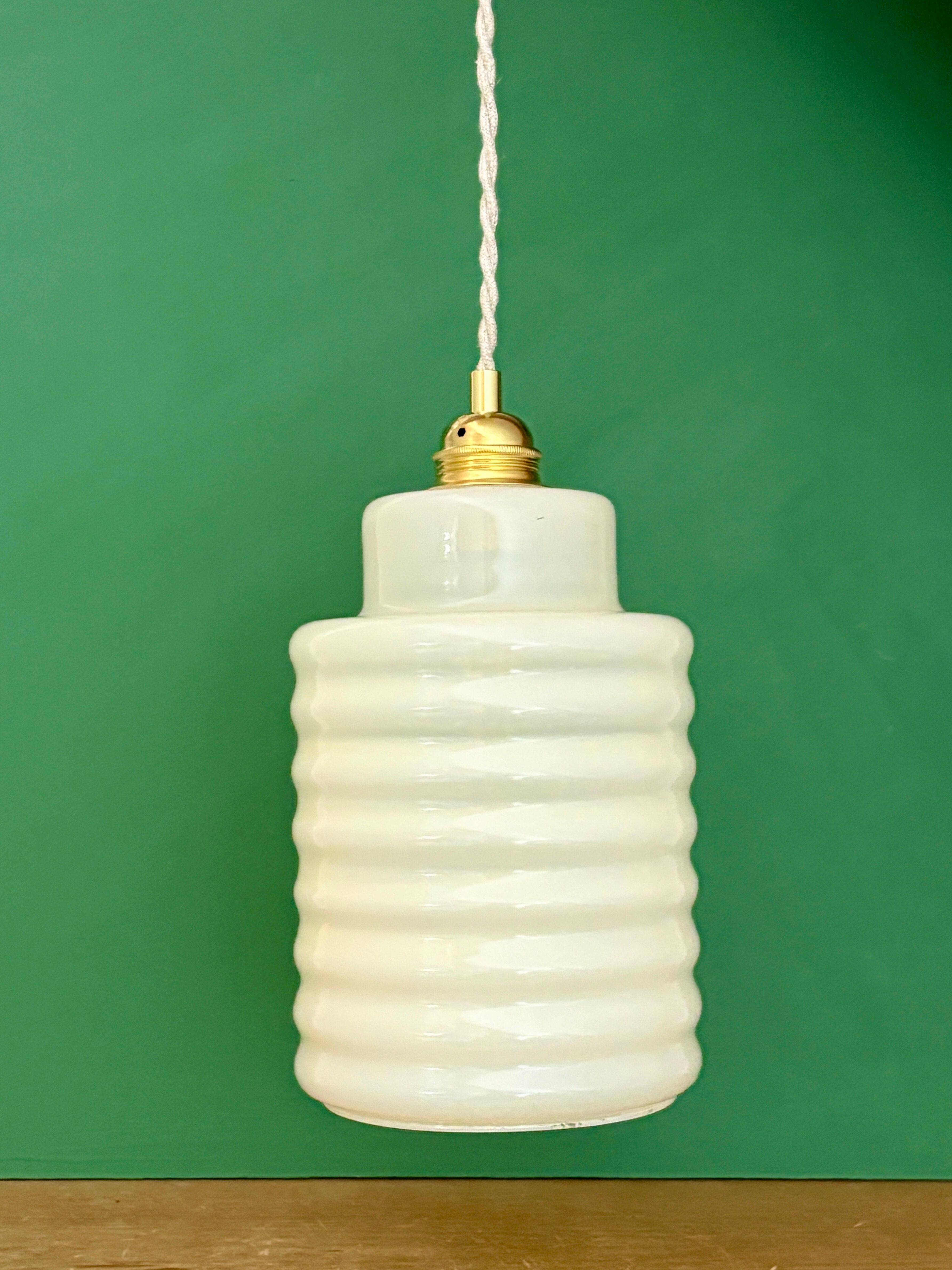vintage pale yellow opaline suspension globe