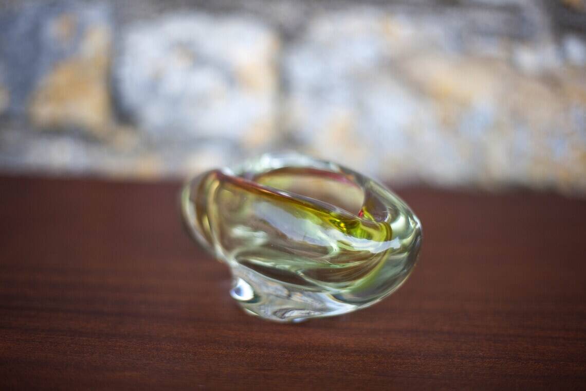 Art glass ashtray, Flavio polished ashtray, collection, glass art, ashtray, vintage