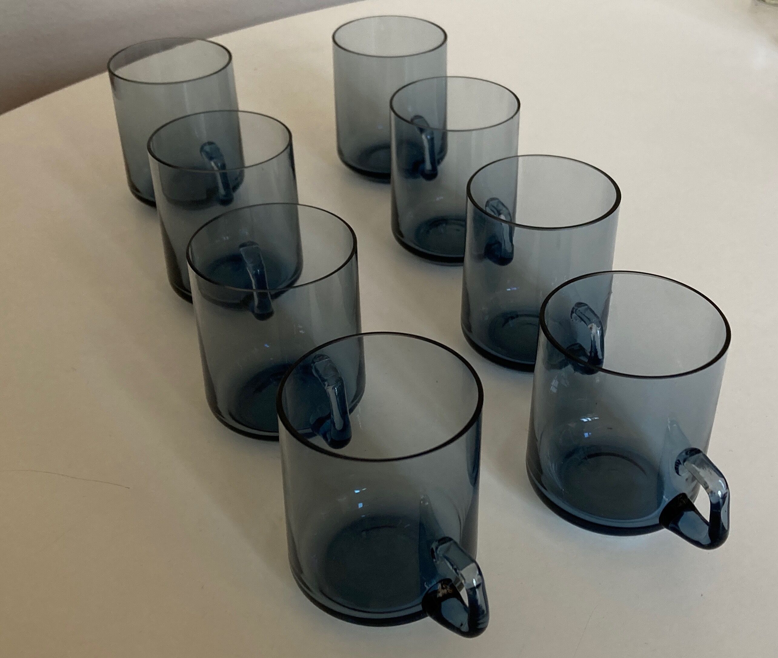 Set of 8 glasses Scandinavian cups Denby-Milnor mid century modern ice blue