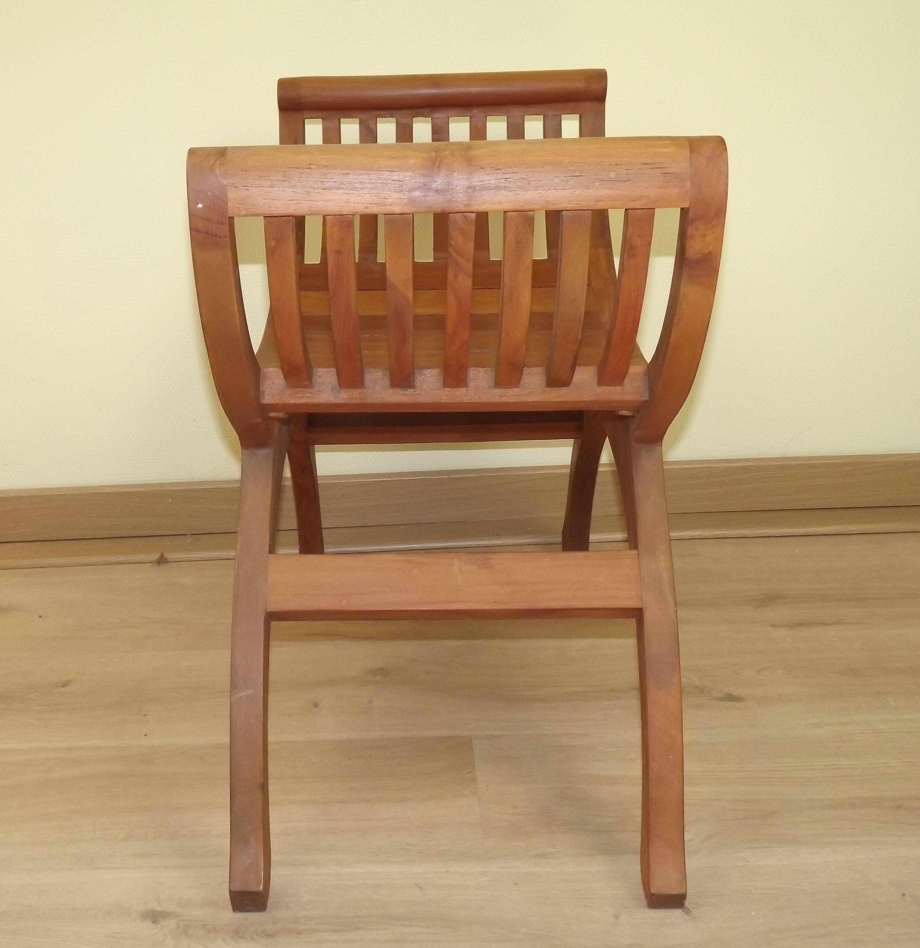 Solid Wood Curule Stool Vintage French Curved Slatted Seat Mid Century
