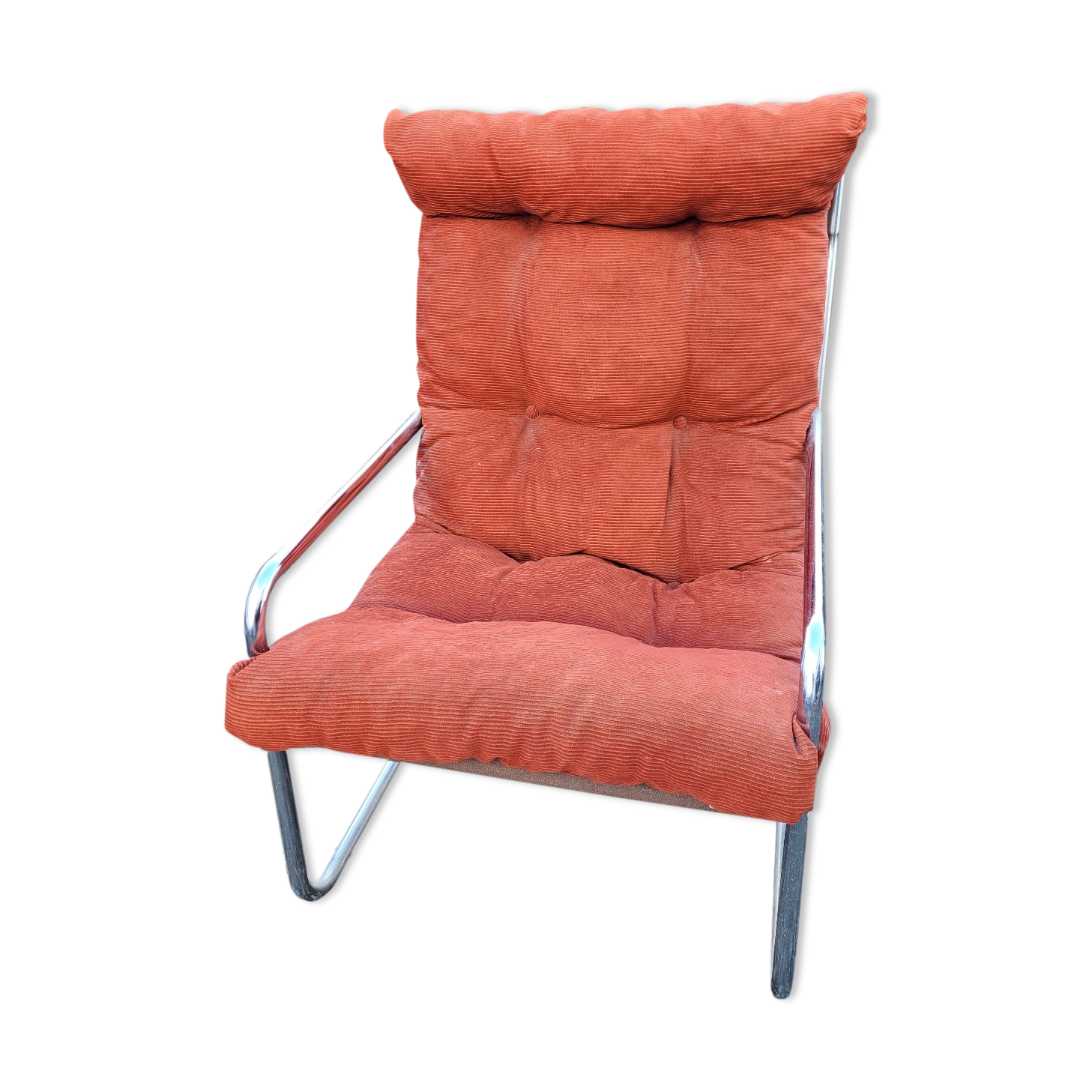 Brick velvet armchair
