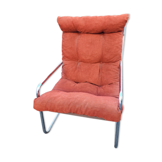 Brick velvet armchair