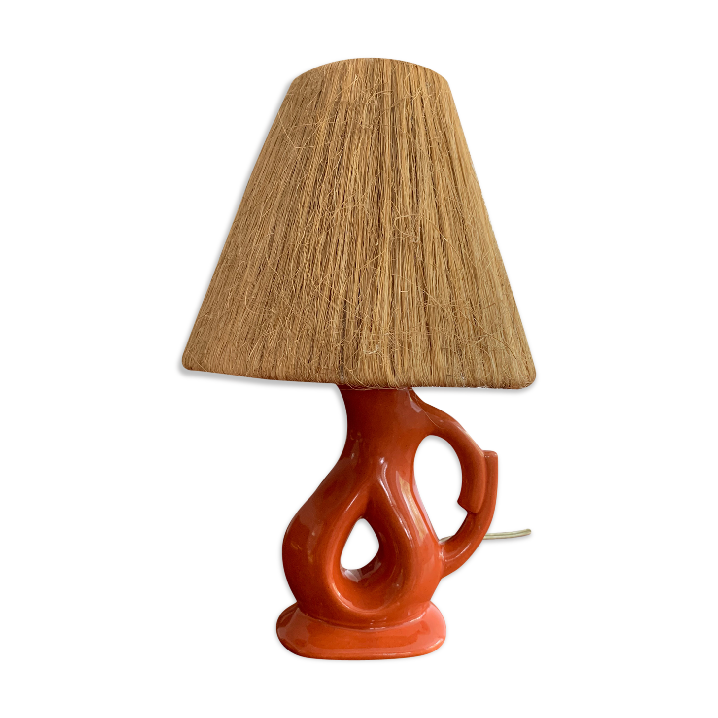 Vintage ceramic and raffia lamp