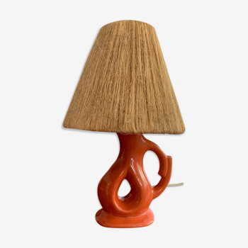 Lampe vintage céramique et raphia