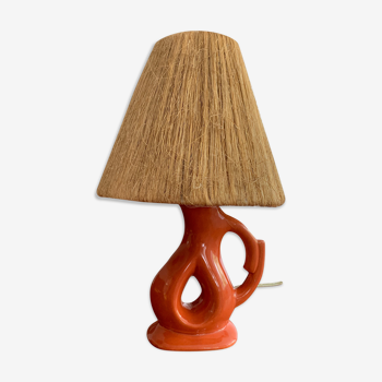 Vintage ceramic and raffia lamp