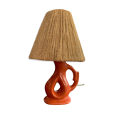 Vintage ceramic and raffia lamp