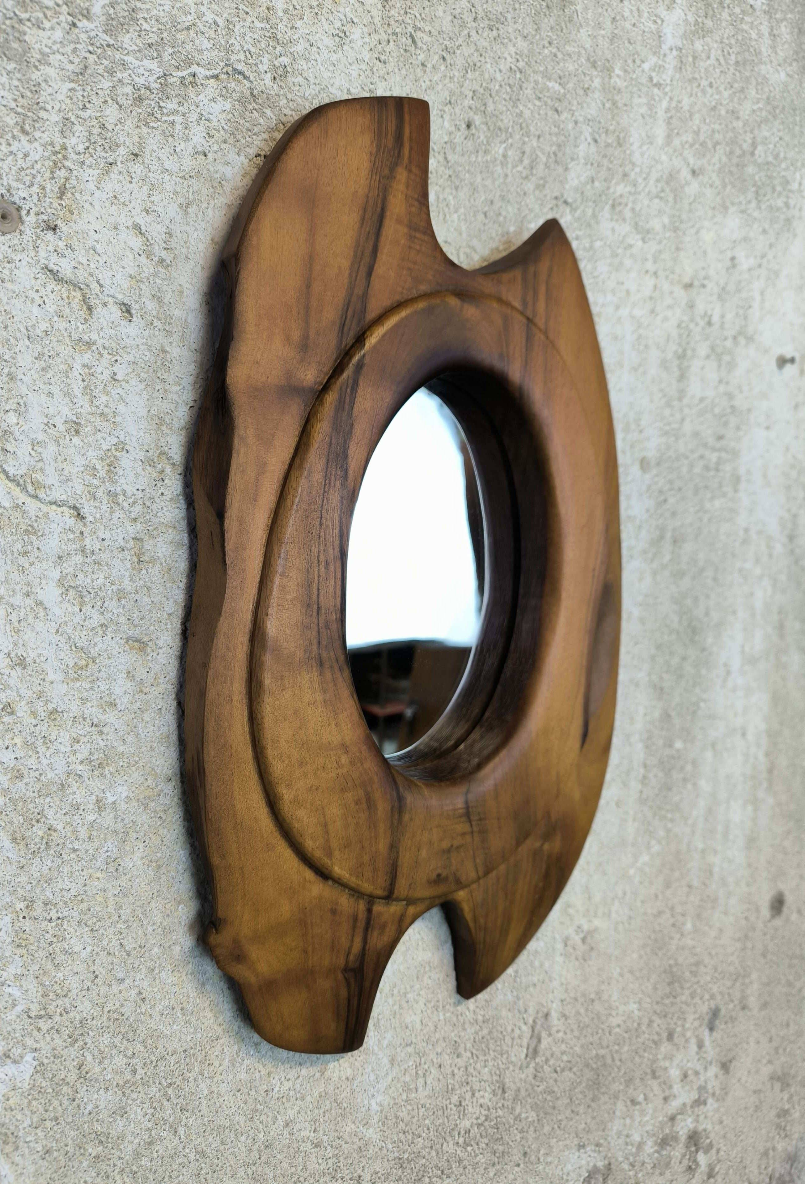 Vintage free-form mirror in solid wood