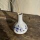 Small vintage white soliflore vase with blue geometric patterns H12
