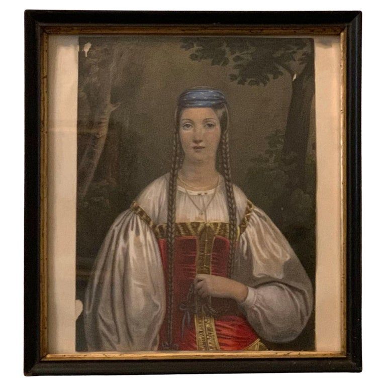 Portrait of a young Merovingian woman, enhanced engraving, nineteenth century