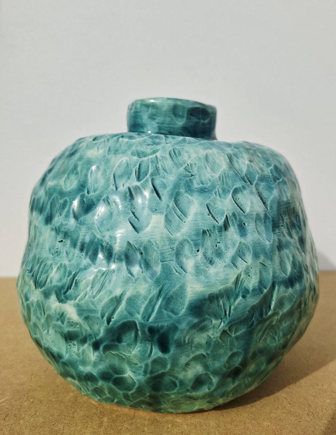 Turquoise round vase 1970 signed