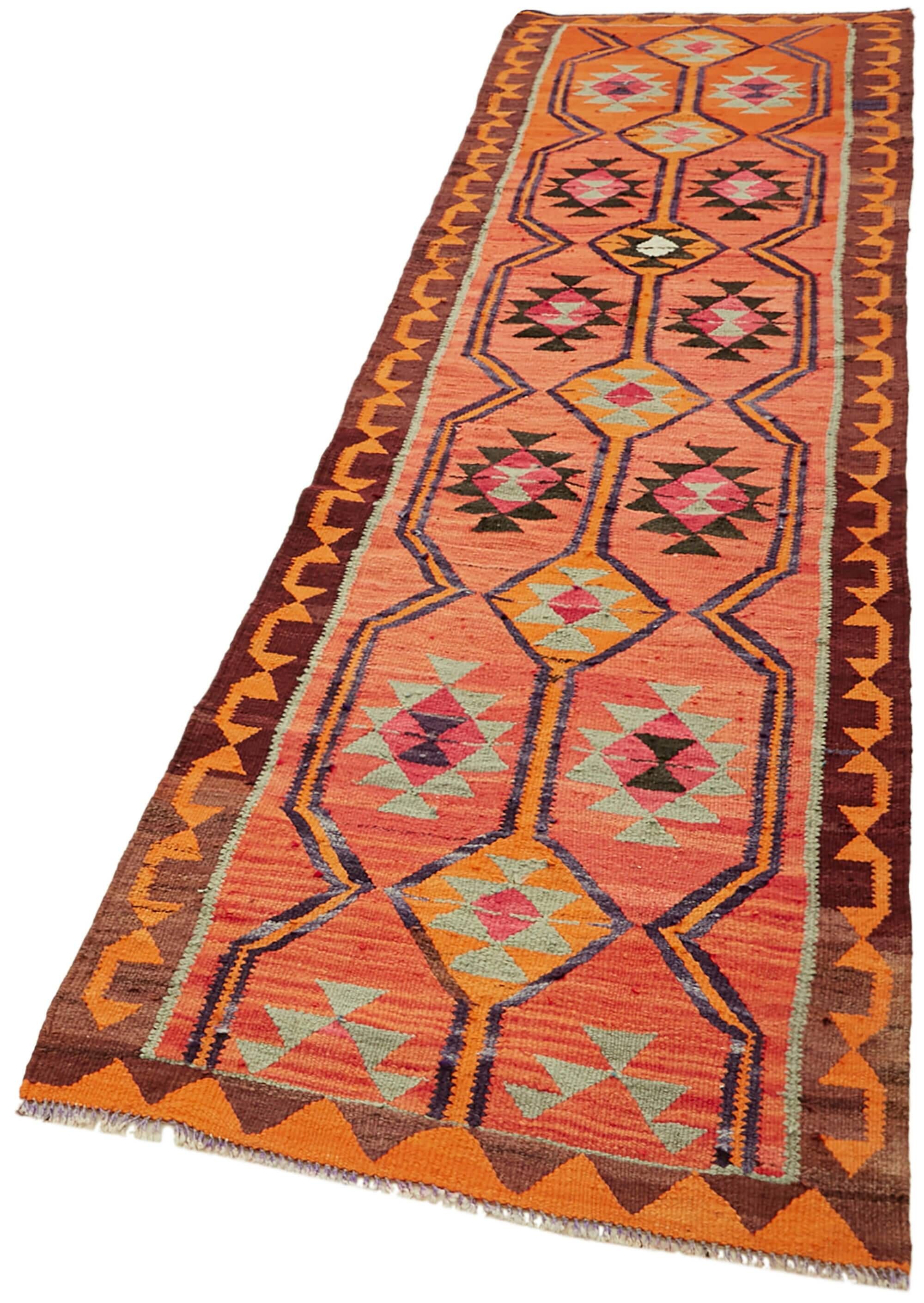 Turkish Handwoven Vintage Herki Kilim 95 cm x 326 cm