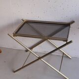 Serving tray, vintage serving tray in smoked glass and gold metal