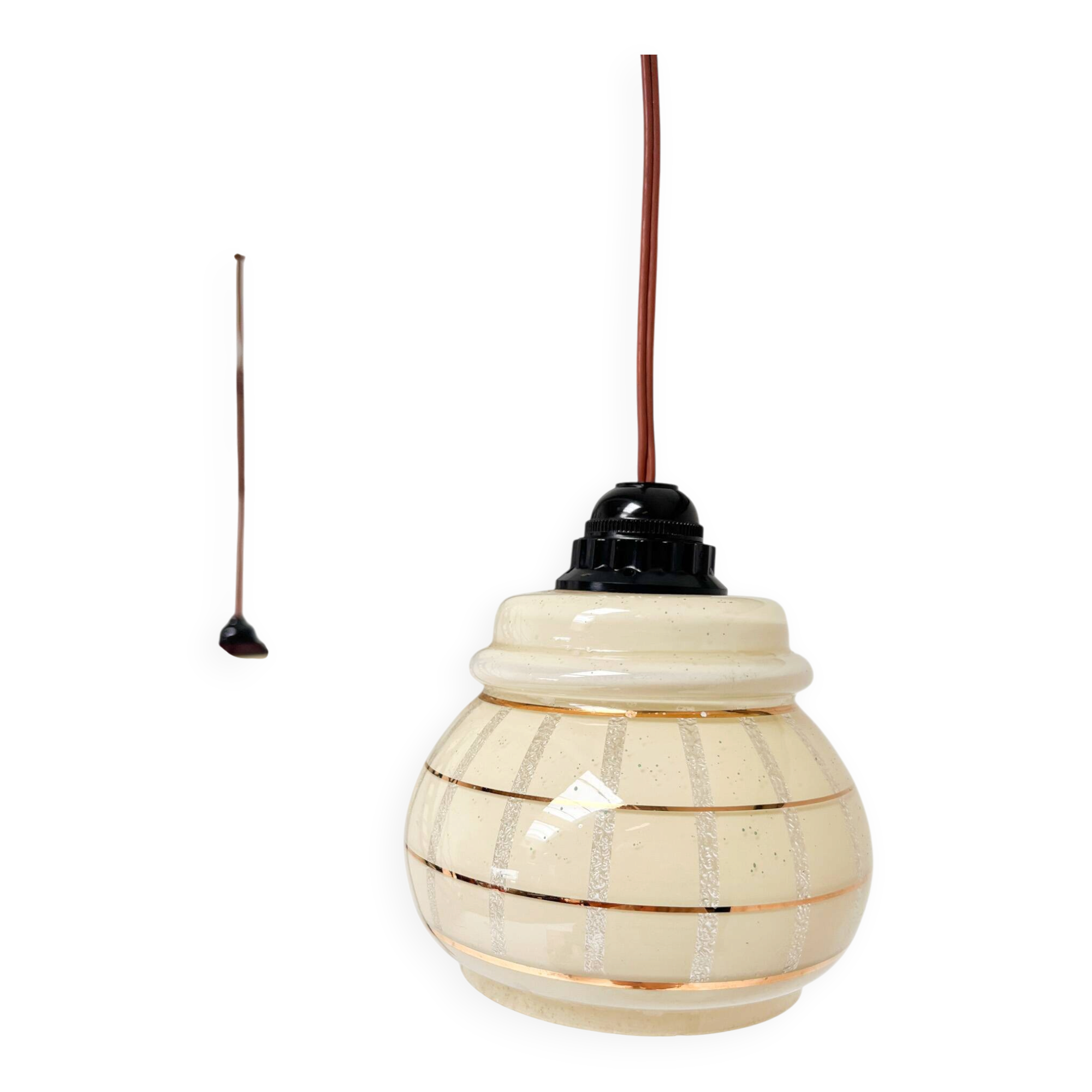 Set of 2 vintage ceiling lamps with golden lines, 1960s