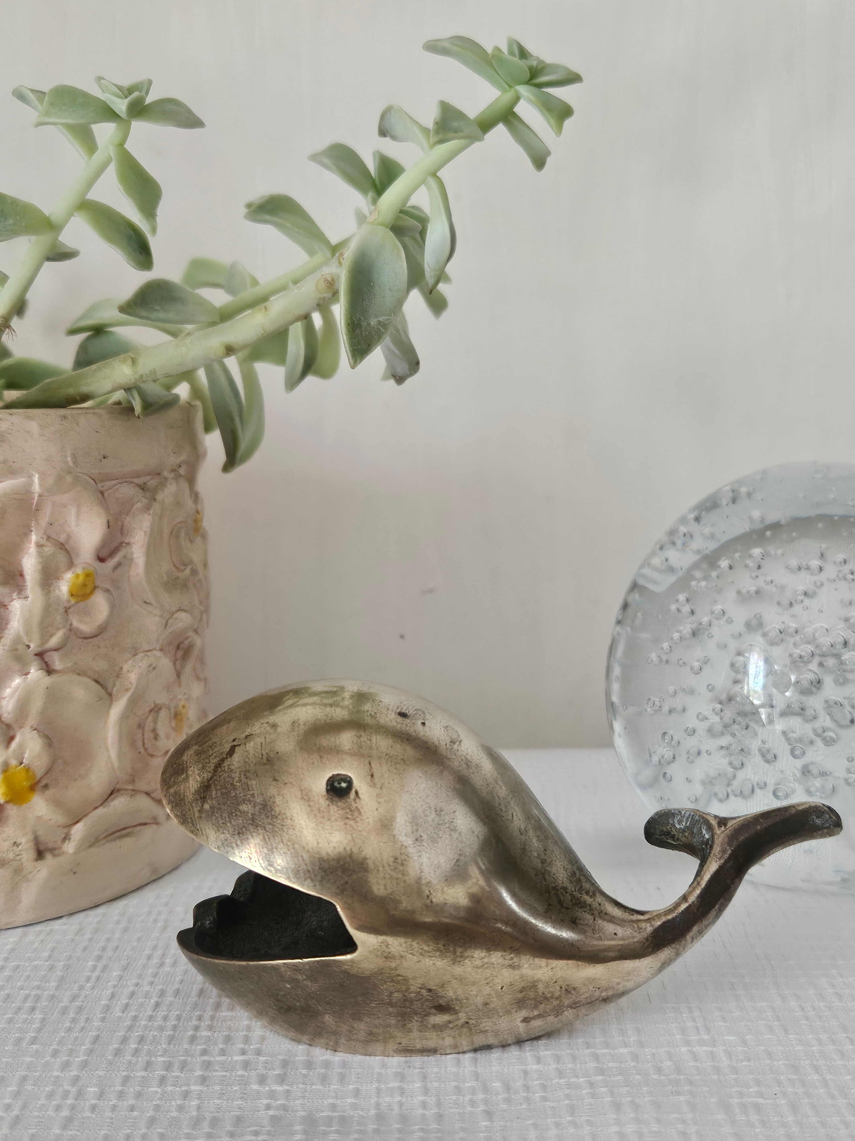 Vintage brass whale ashtray