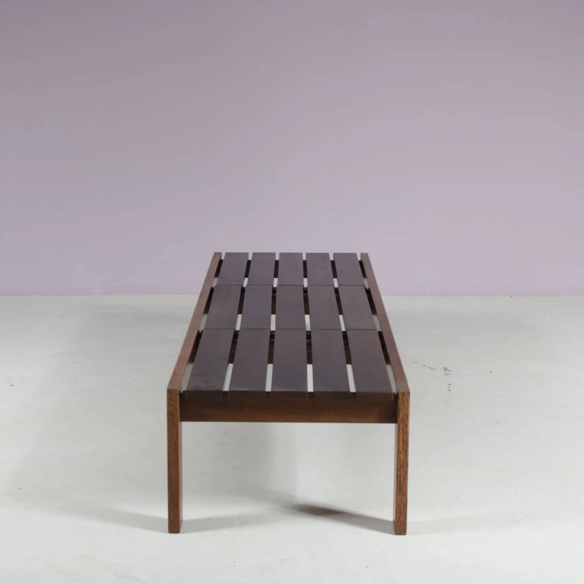 1960s Wengé wooden slat bench from the Netherlands
