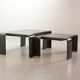 Square Black Lacquered Plywood Coffee Table with Smoked Glass Panel, 1970s