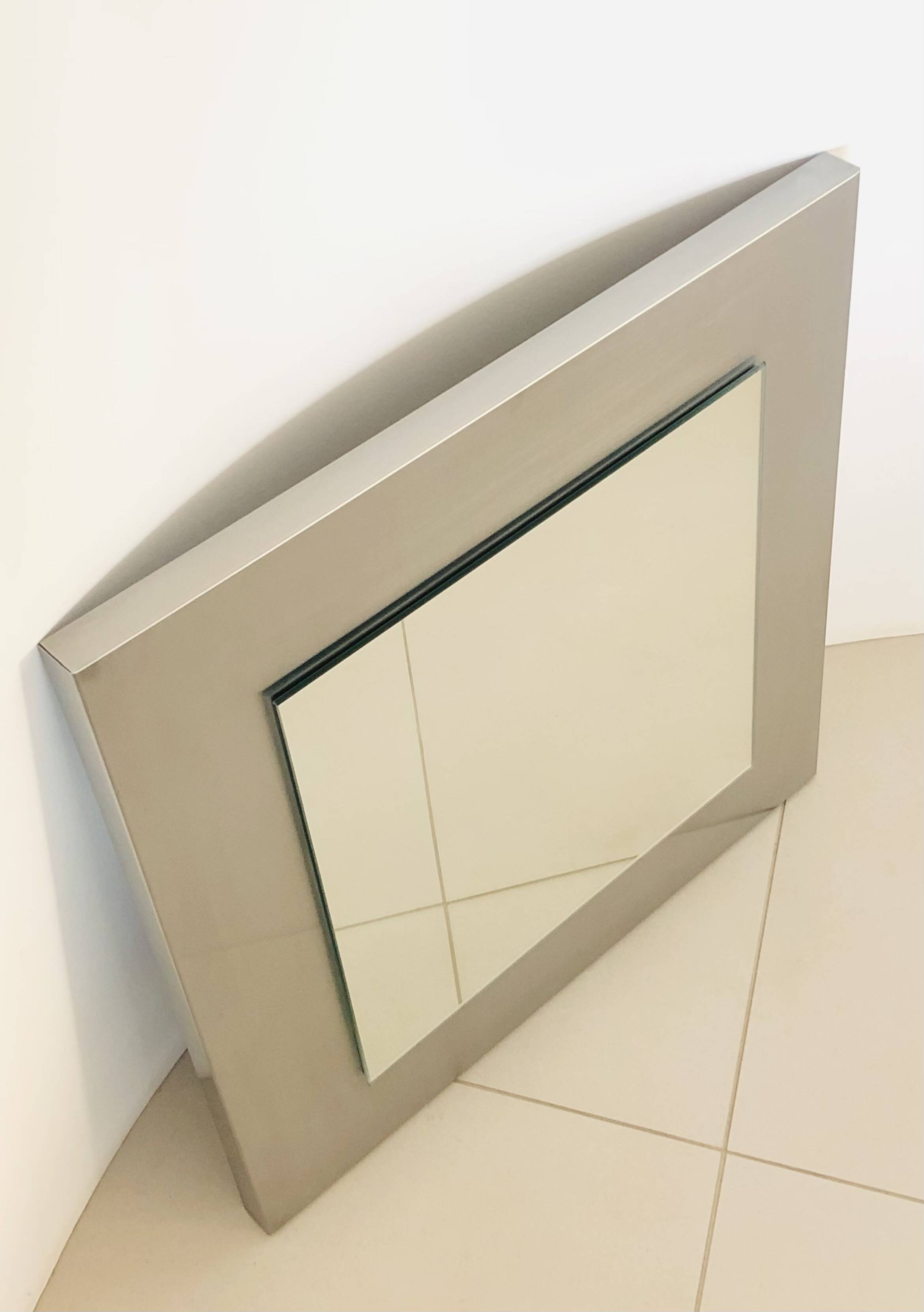 Square mirror on stainless steel base, France 1970s