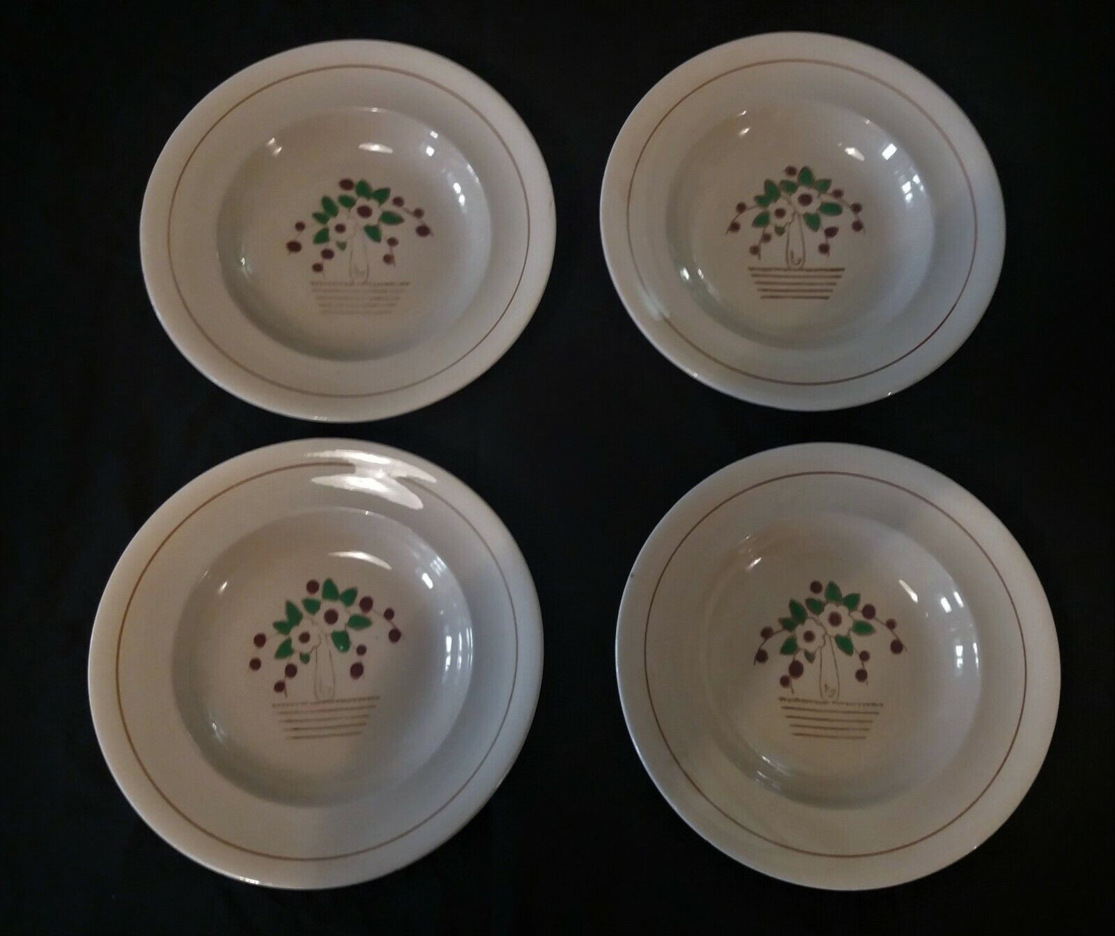 Series of four hollow plates Longwy 50s cherry blossoms