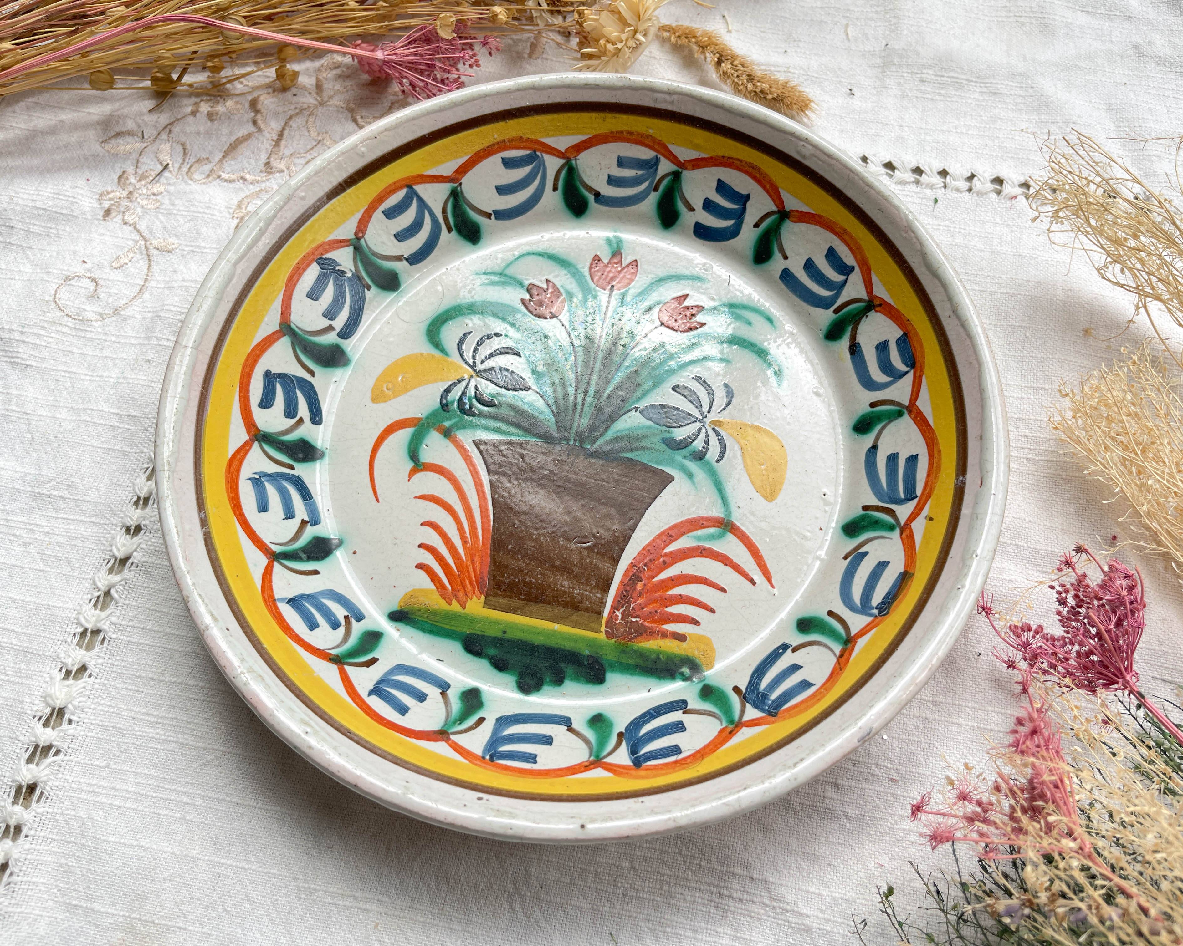 Antique French Earthenware Plate Nevers Calotte 19th Century