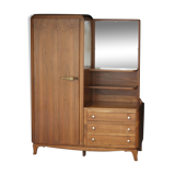 Superb asymmetrical wardrobe in solid walnut, forming a dressing table