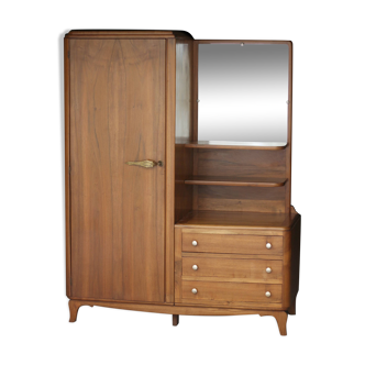 Superb asymmetrical wardrobe in solid walnut, forming a dressing table
