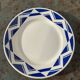 9 small plates, Courville model, Badonviller, made in France, blue geometric patterns