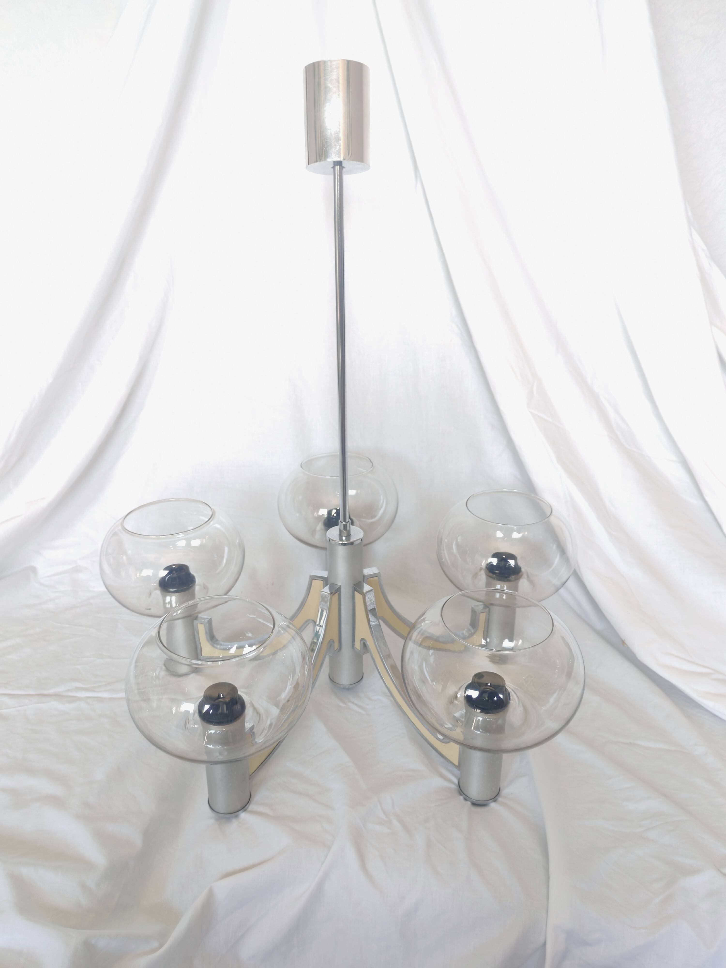 5-branched chandelier by Sciolari, Italy, space age, 1970