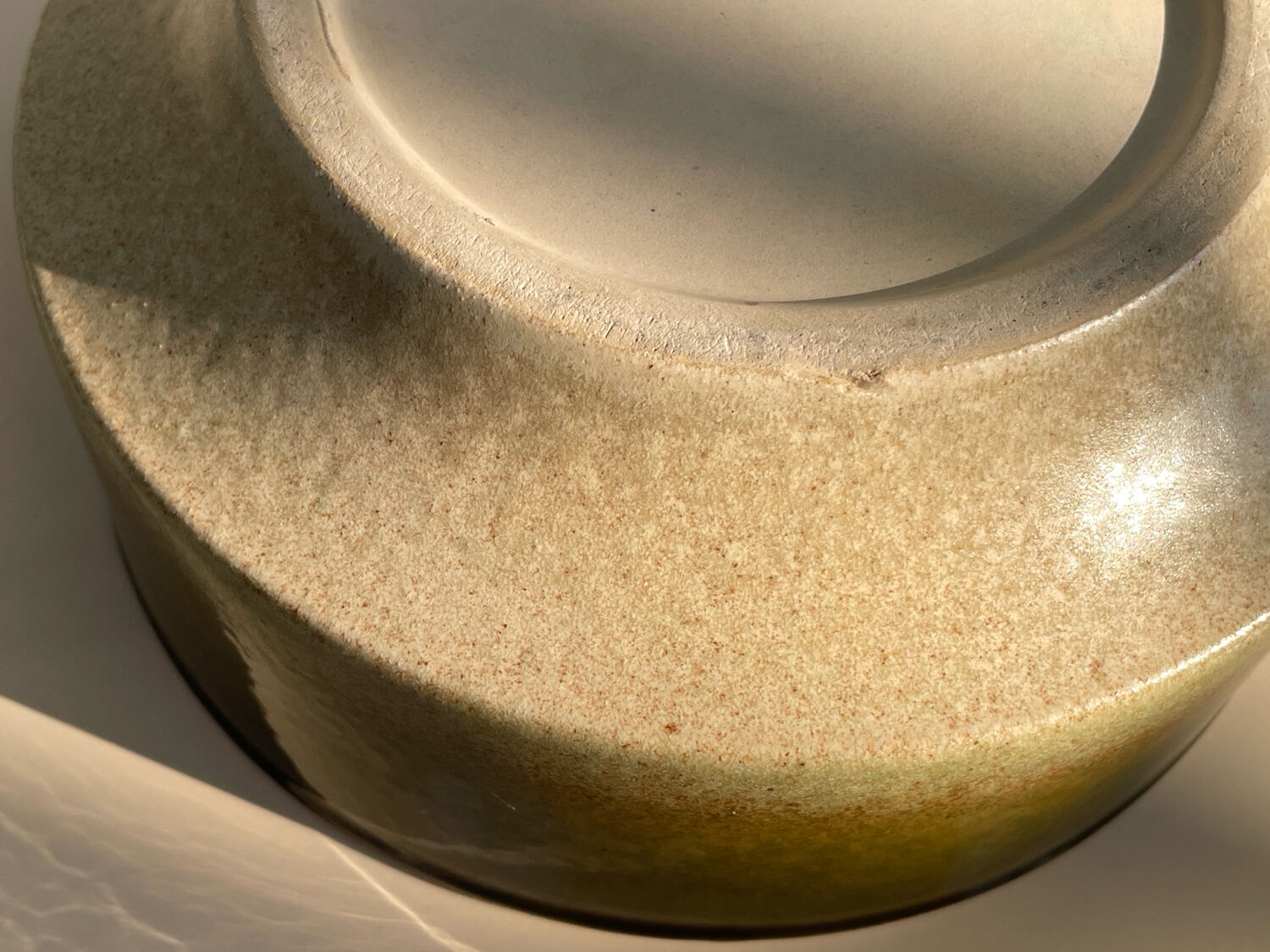 Large vintage ceramic bowl in olive green enamel - 1970s