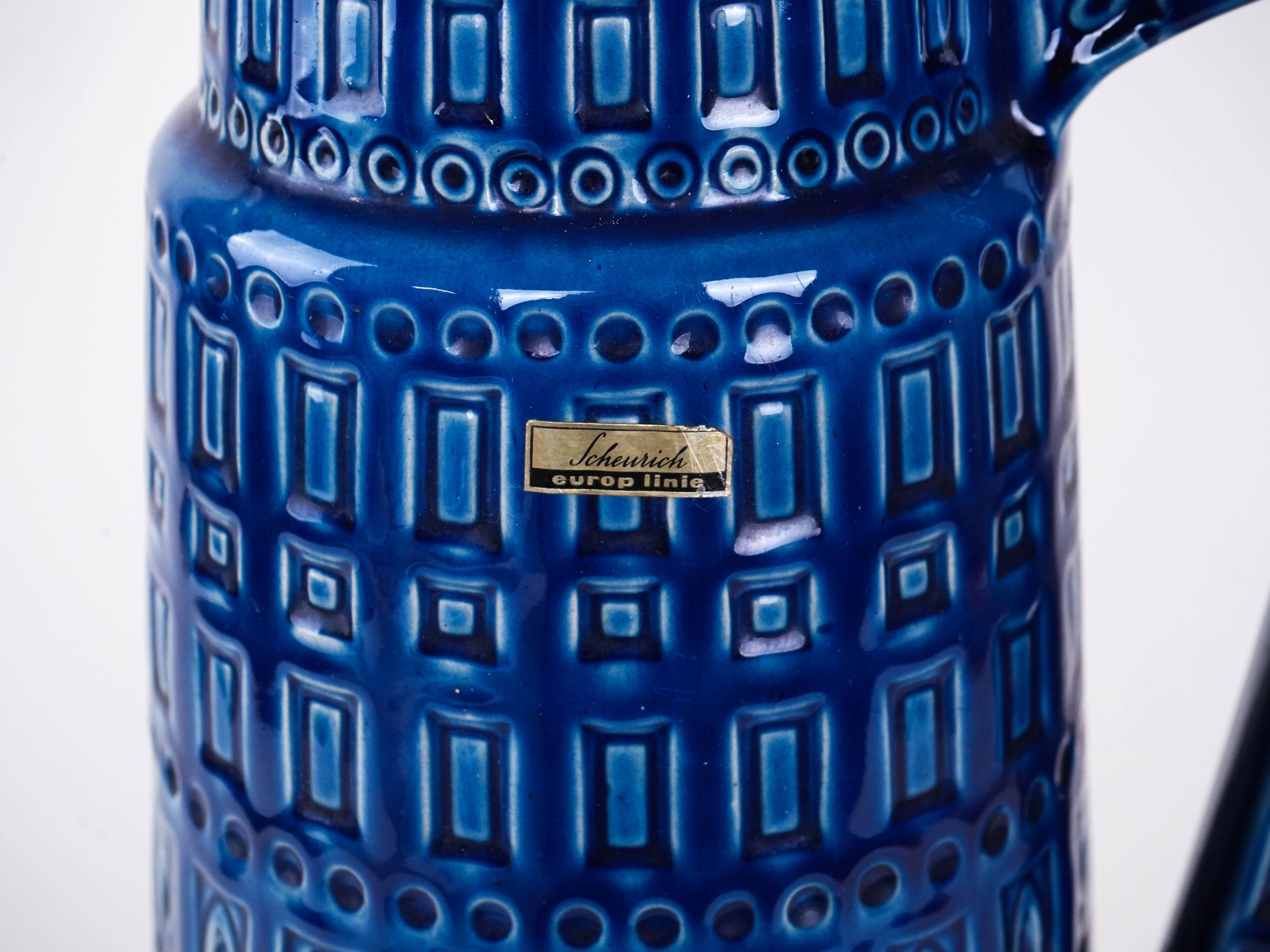 Vase en céramique bleue, design allemand, années 1960, fabriqué par Scheurich.
