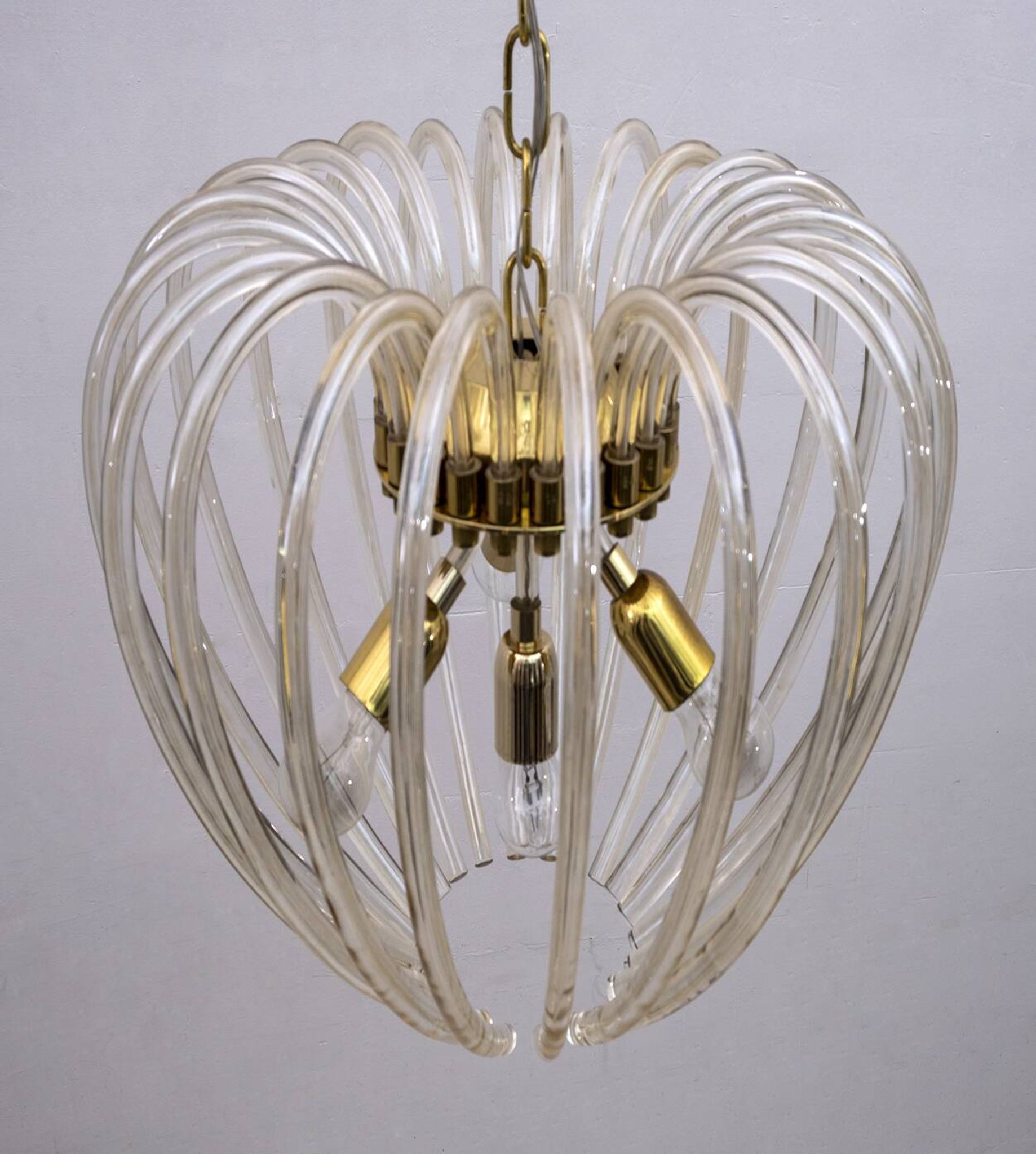 Venini Mid-Century Modern Italian Murano Glass and Brass Chandelier, 1950s