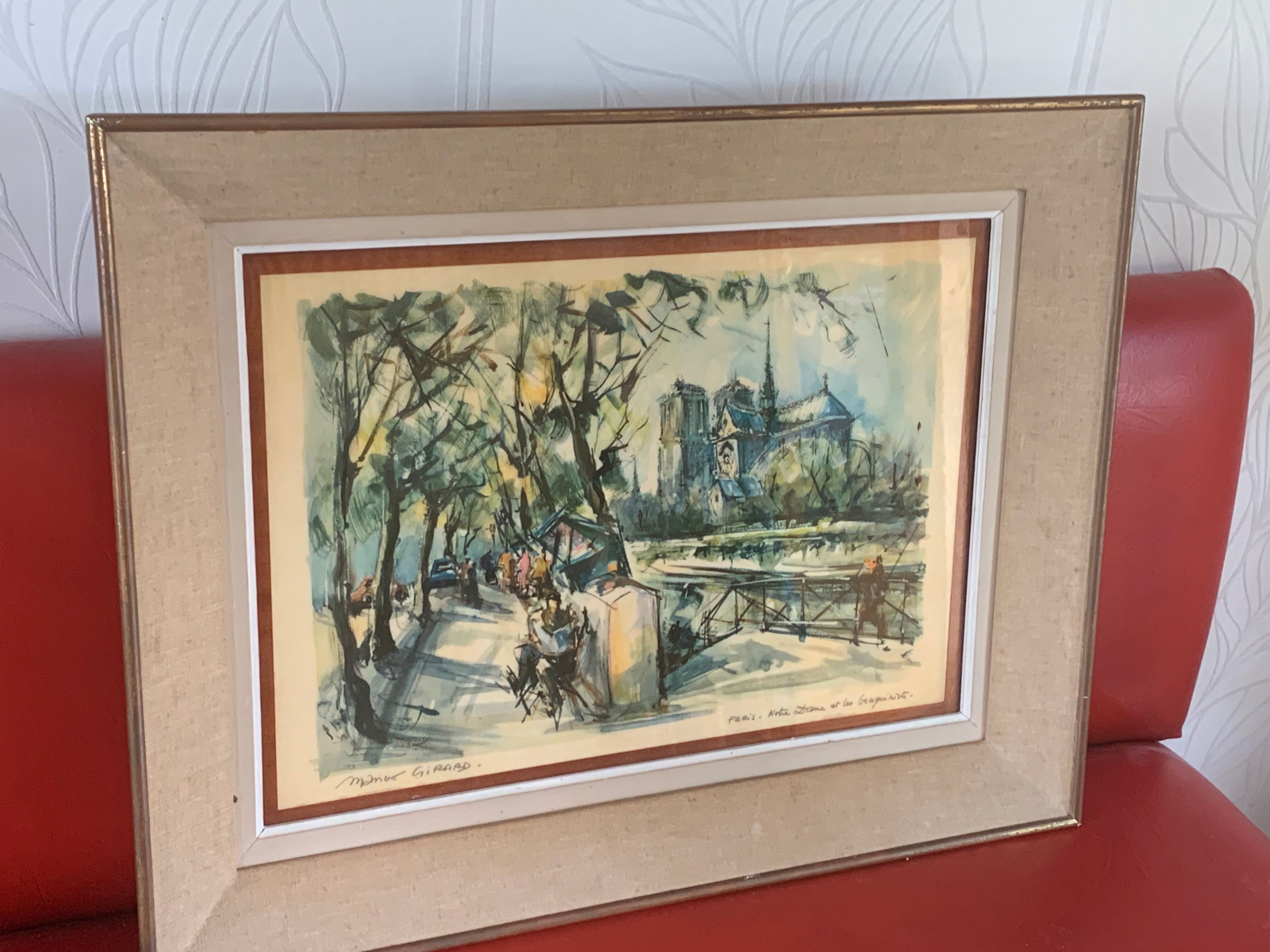 Lithograph notre dame et les bouquinistes signed by Marius Girard vintage