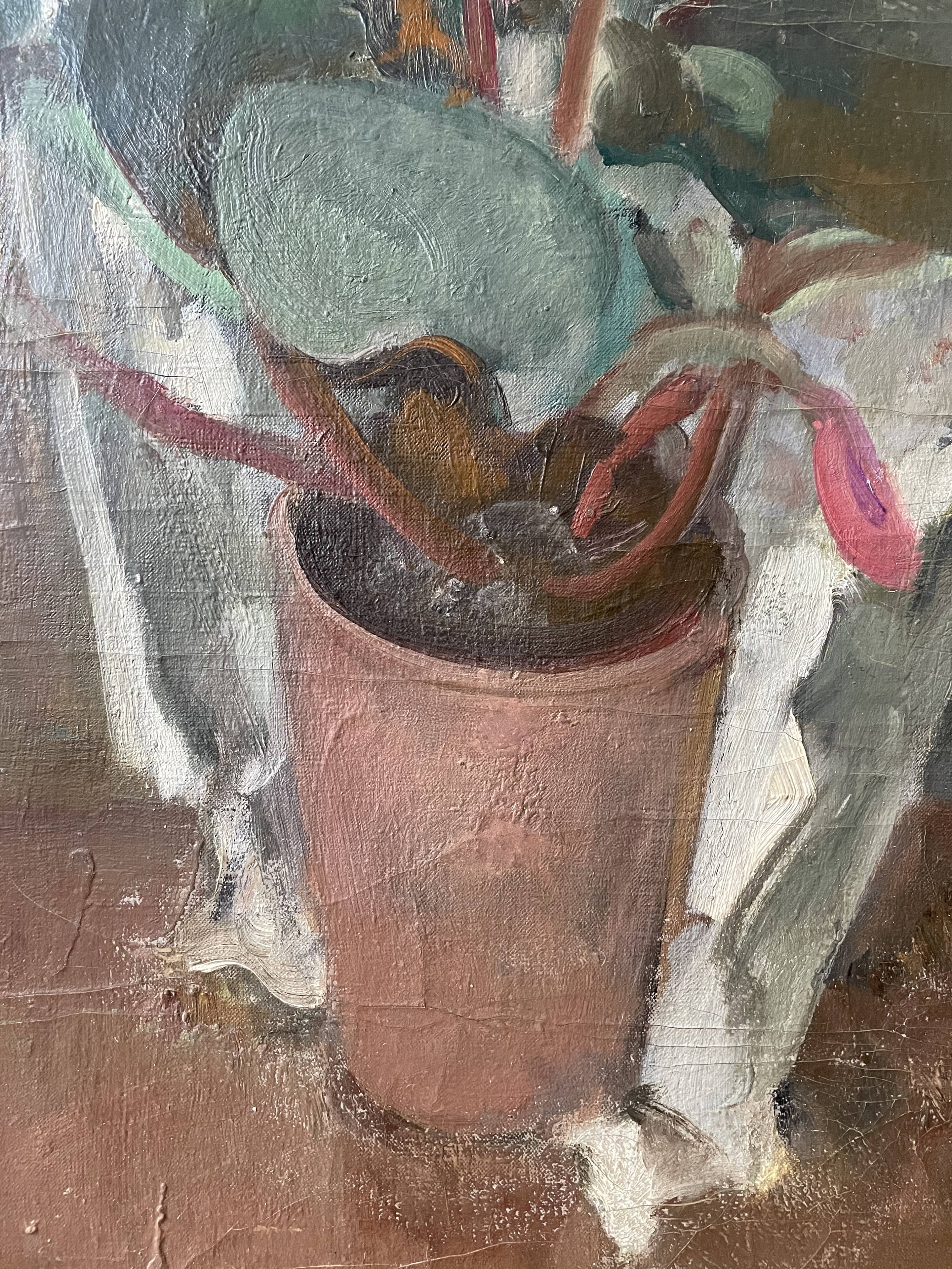 Old painting by Henri Malençon les Cyclamens circa 1940