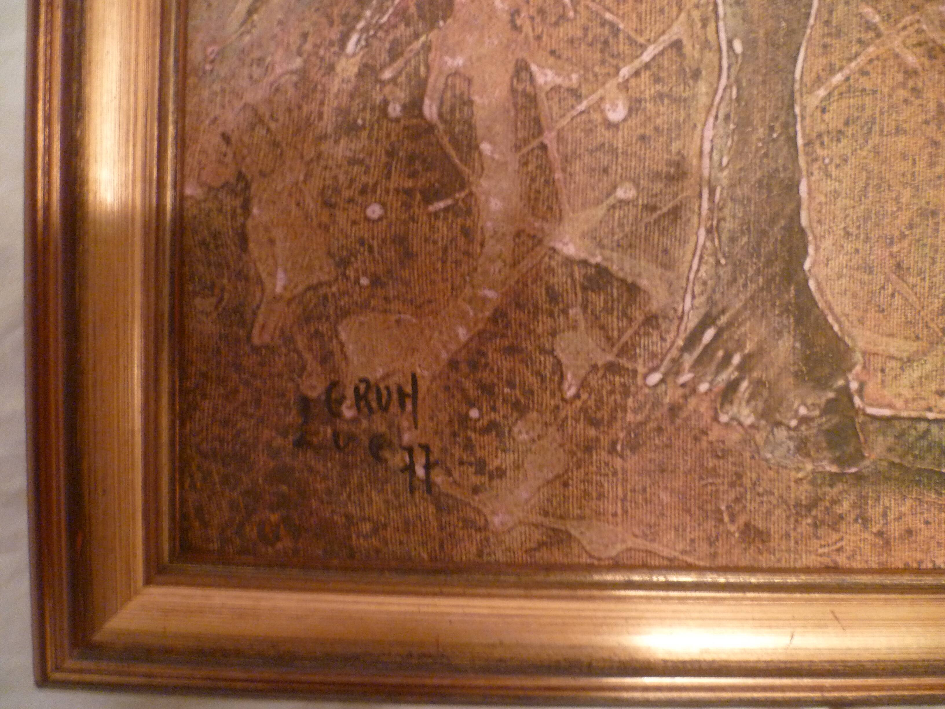 Unframed canvas painting "Horses" signed L. Grun in its frame