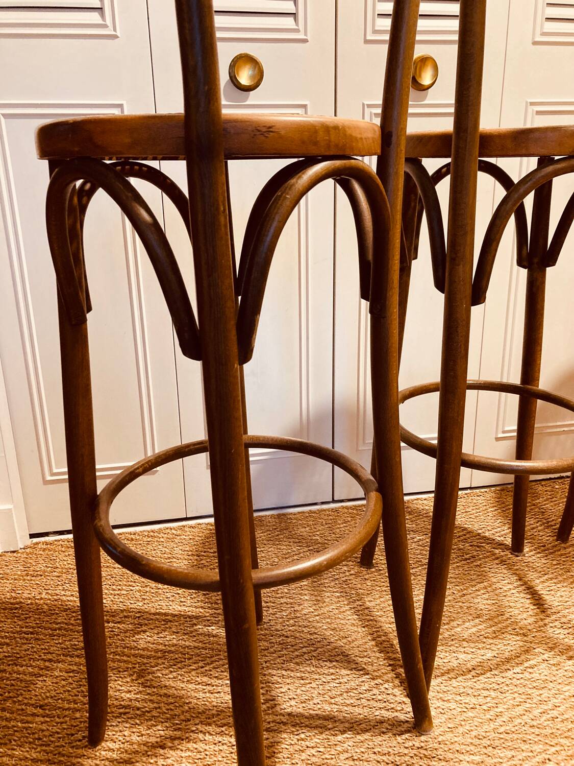 Bentwood and cane bar stools