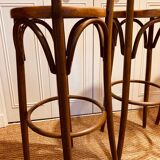 Tabourets de bar en bois courbé et cannage
